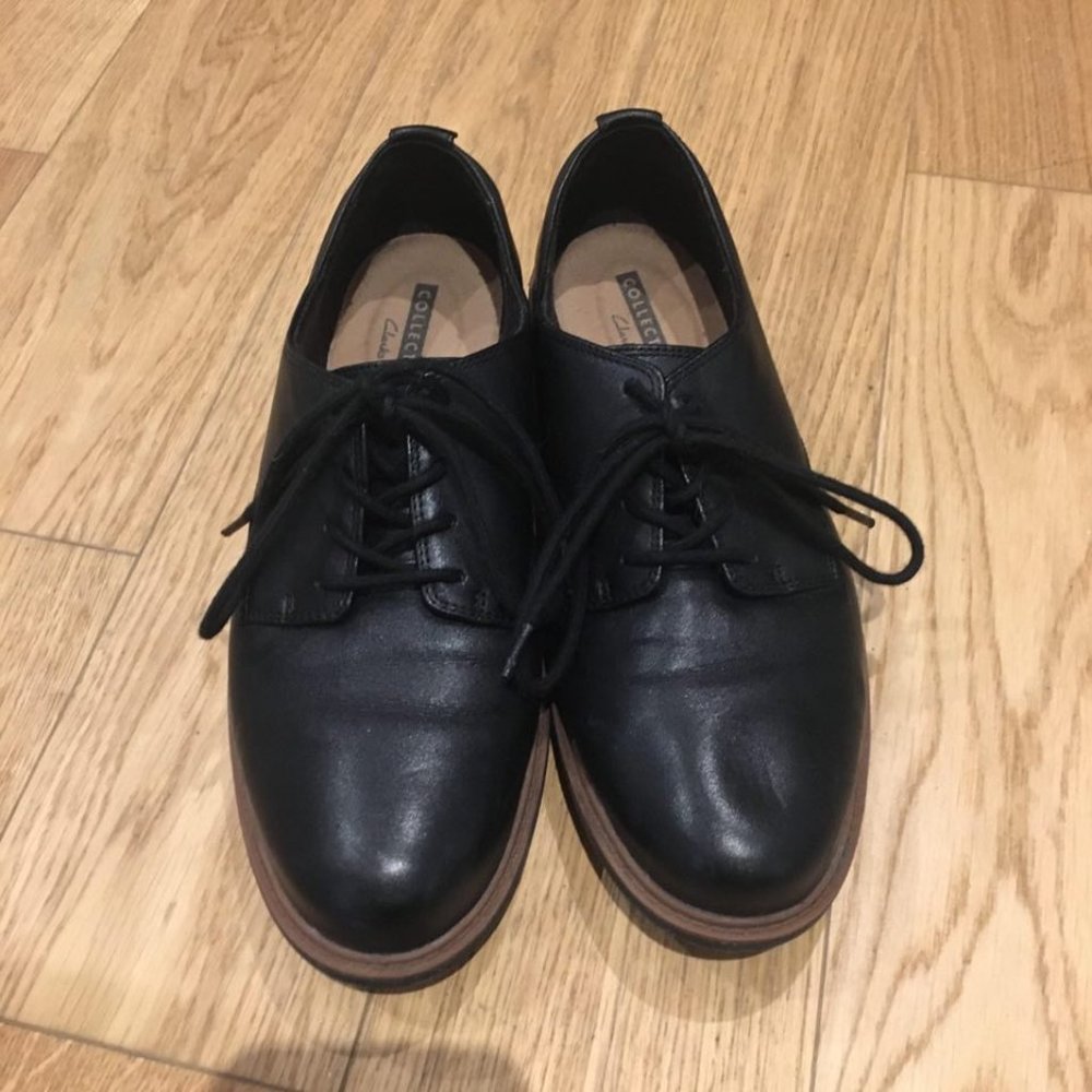 Clark black womens dress shoes (loafers) size 8.5